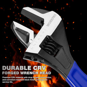 WORKPRO adjustable wrench 10-inch highlighting large jaw capacity for bigger fasteners