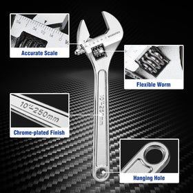 WORKPRO 10-inch wrench with chrome-plated finish resists corrosion