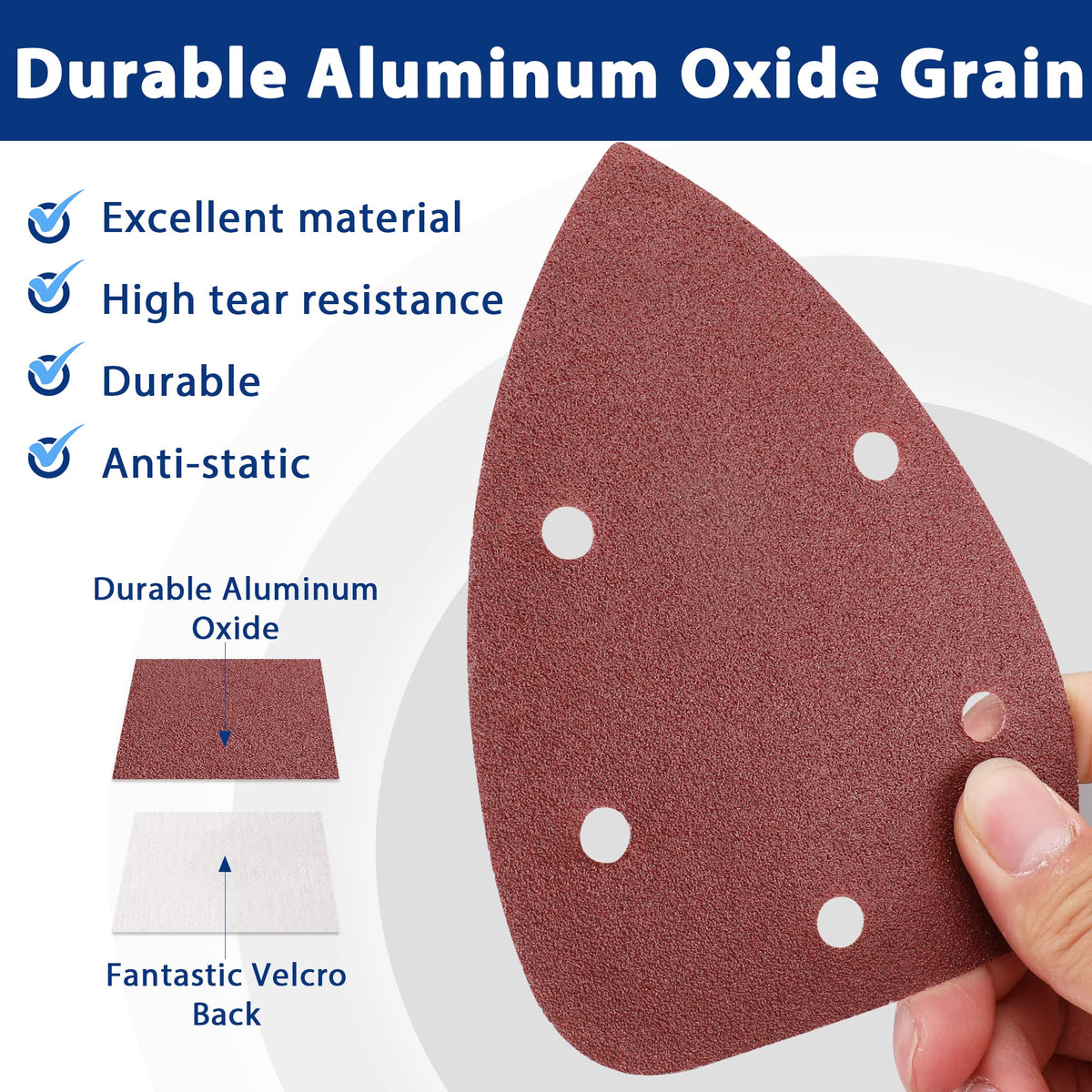 WORKPRO aluminium oxide sanding pads offer durable, anti-clogging performance for long use.