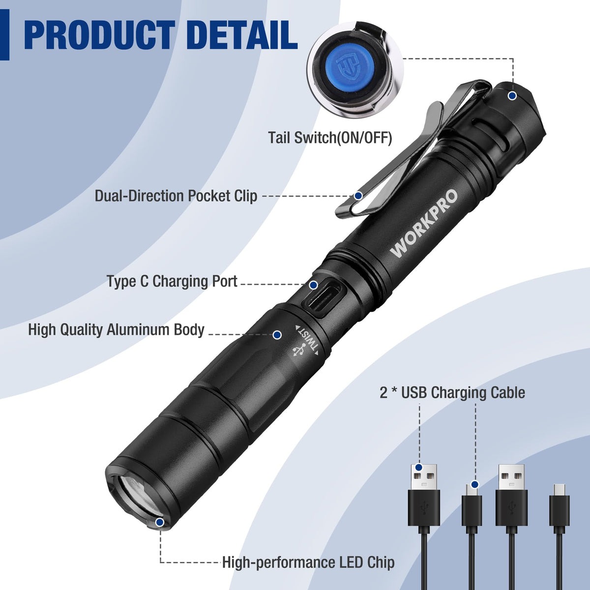 WORKPRO aluminum body signifies rugged, durable EDC for outdoor use
