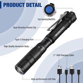 WORKPRO aluminum body signifies rugged, durable EDC for outdoor use