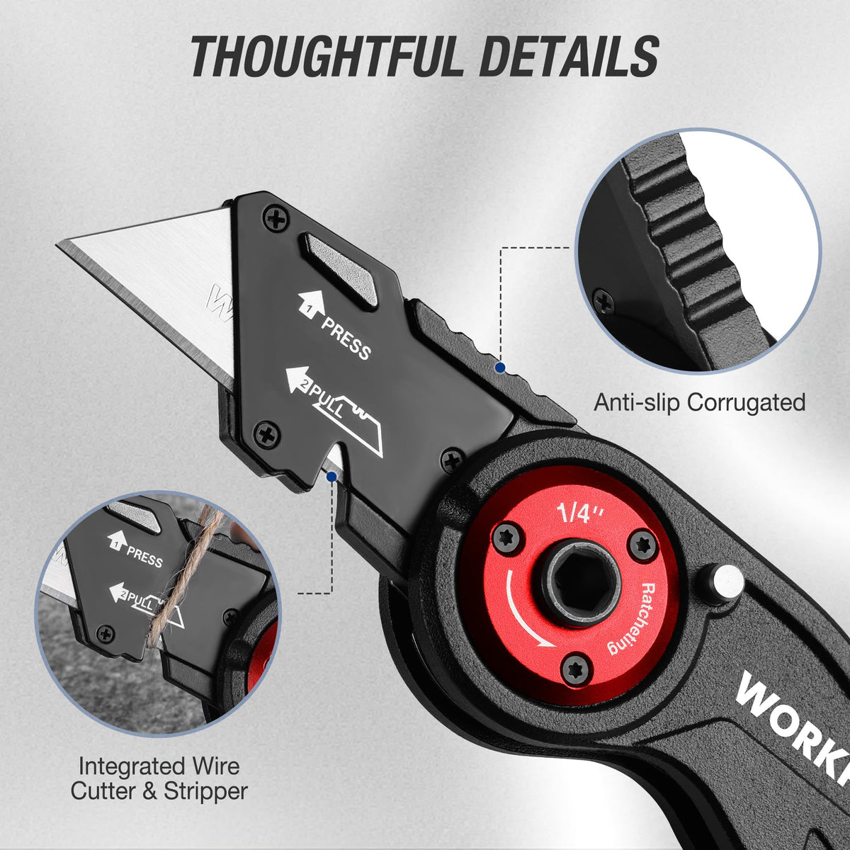 WORKPRO aluminum handle with ergonomic grip for comfortable use