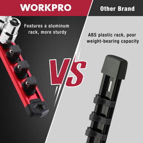 WORKPRO aluminum socket tray provides sturdy support for heavy-duty tools.