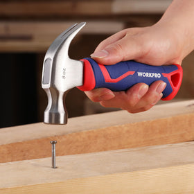 WORKPRO 8 oz claw hammer features an angled claw for tight spaces