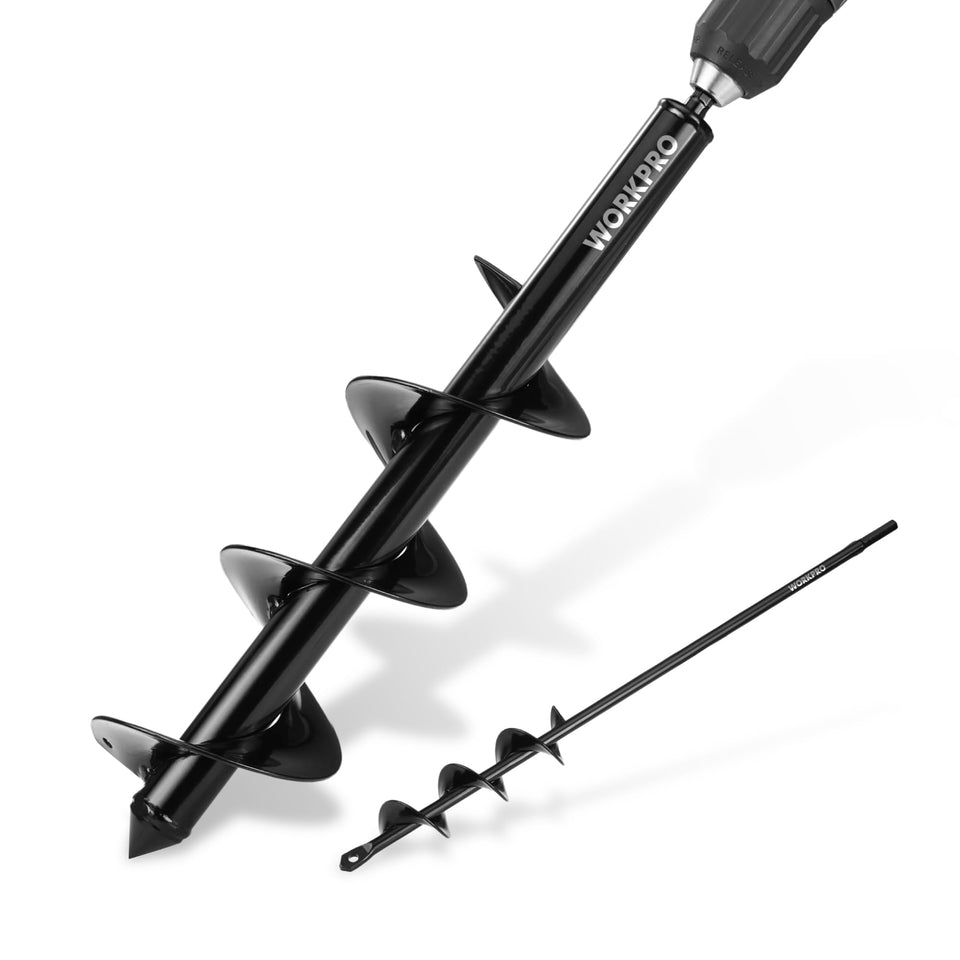 WORKPRO auger bit 1-6x16-inch for efficient bulb planting in soil.
