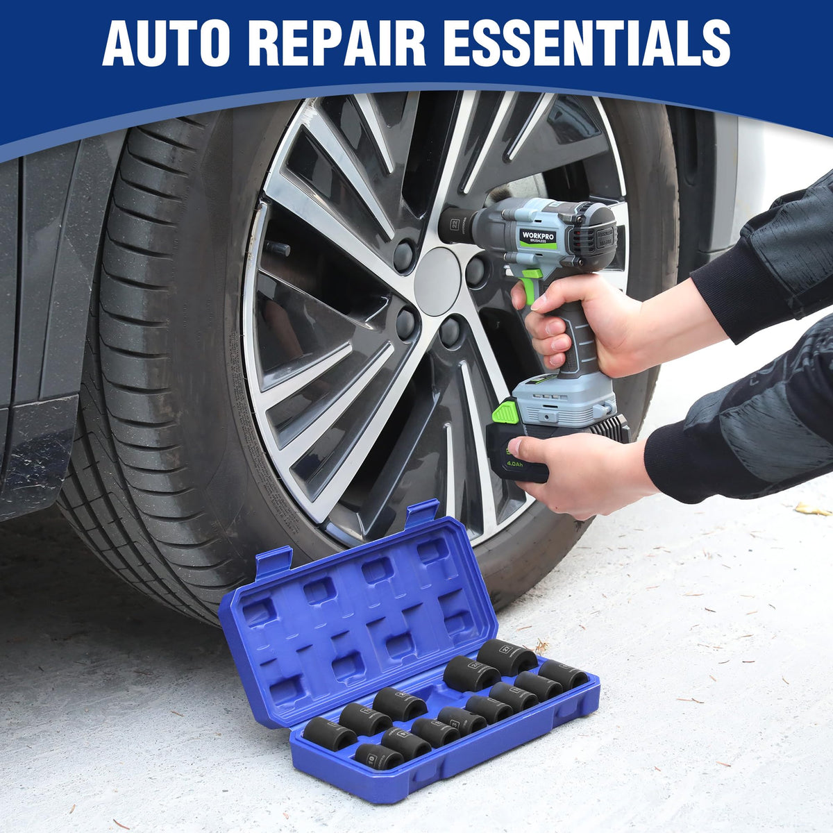 WORKPRO shallow sockets designed for recessed fasteners in automotive repairs.