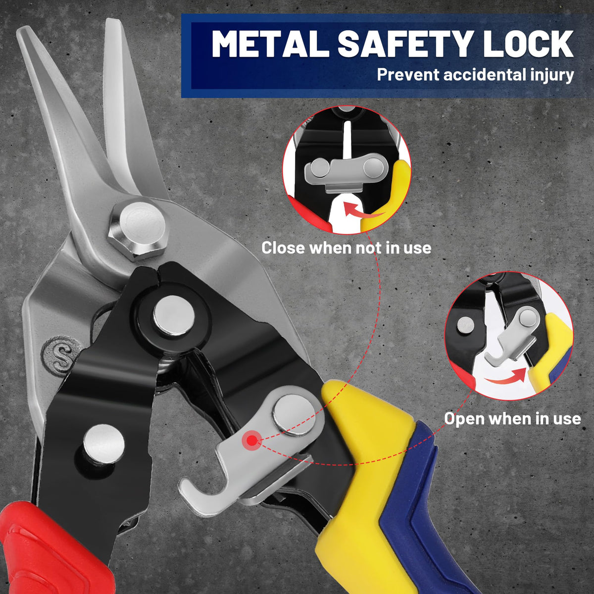 WORKPRO aviation tin snips ergonomic handle 8in improves grip and control.