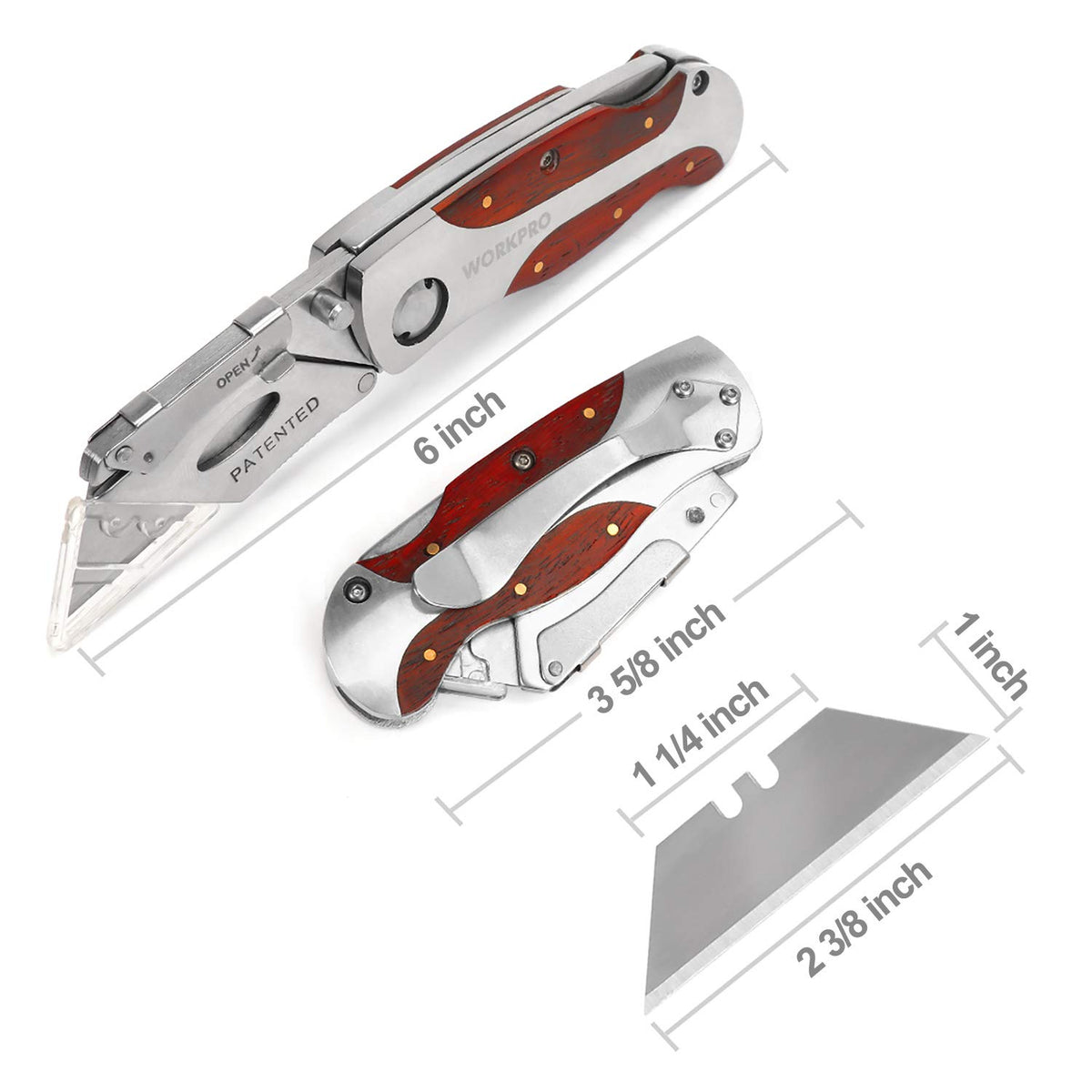 WORKPRO back-lock folding knife with belt clip for secure carry.