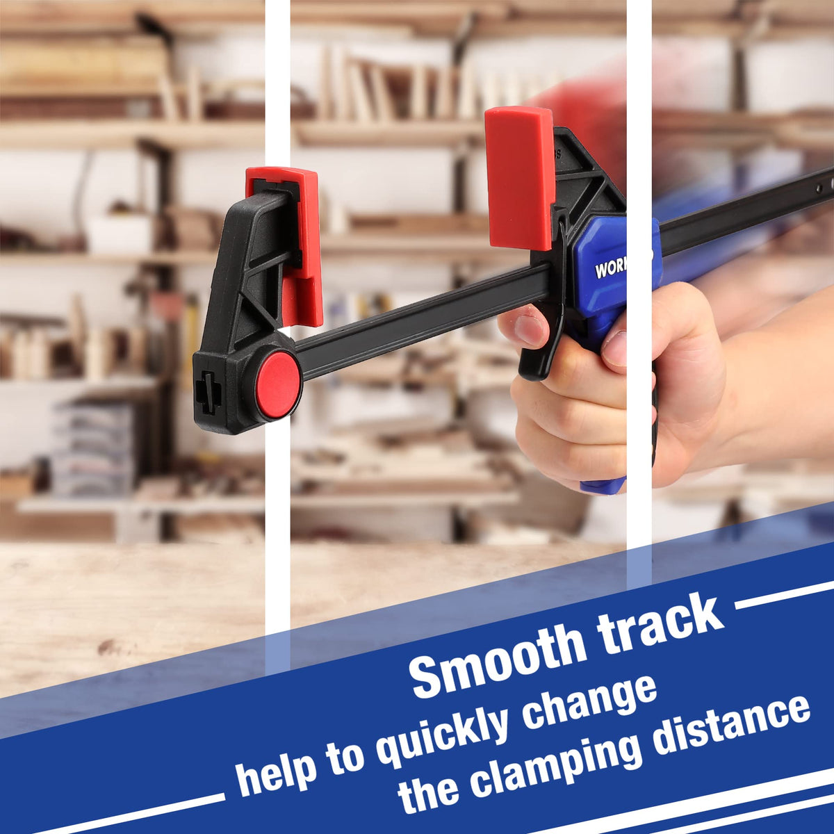 WORKPRO bar clamps in use on woodworking project for square joins