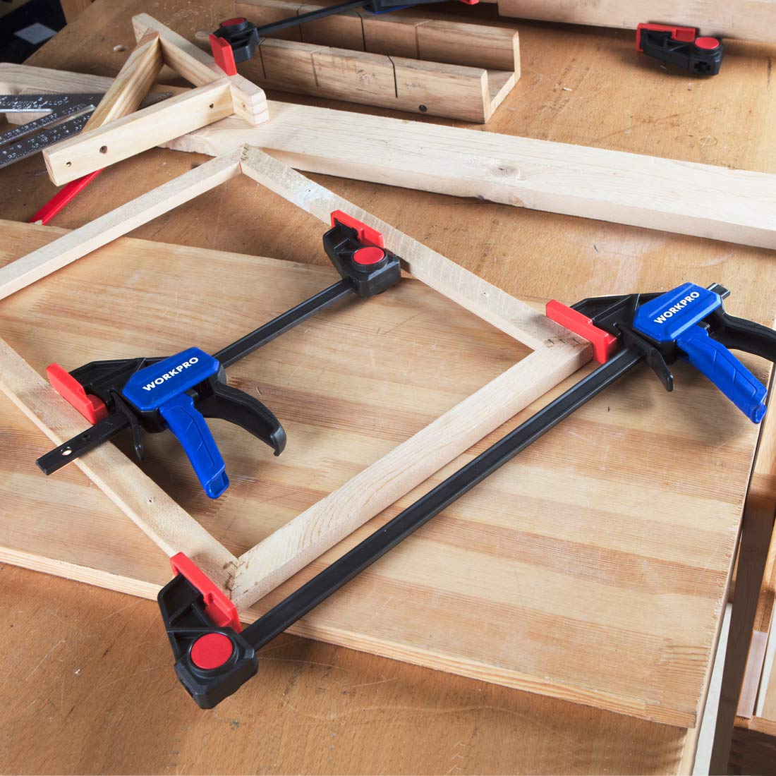 WORKPRO clamp set ready for storage and quick project setup