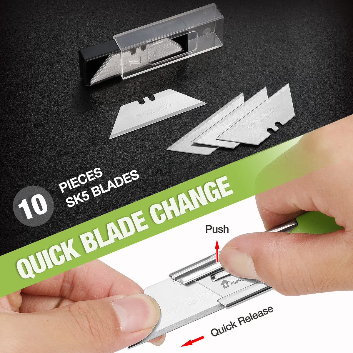 WORKPRO knife, belt clip, and compact design enable pocket carry.