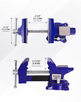 WORKPRO bench vise anvil area supports hammering and shaping tasks on the bench