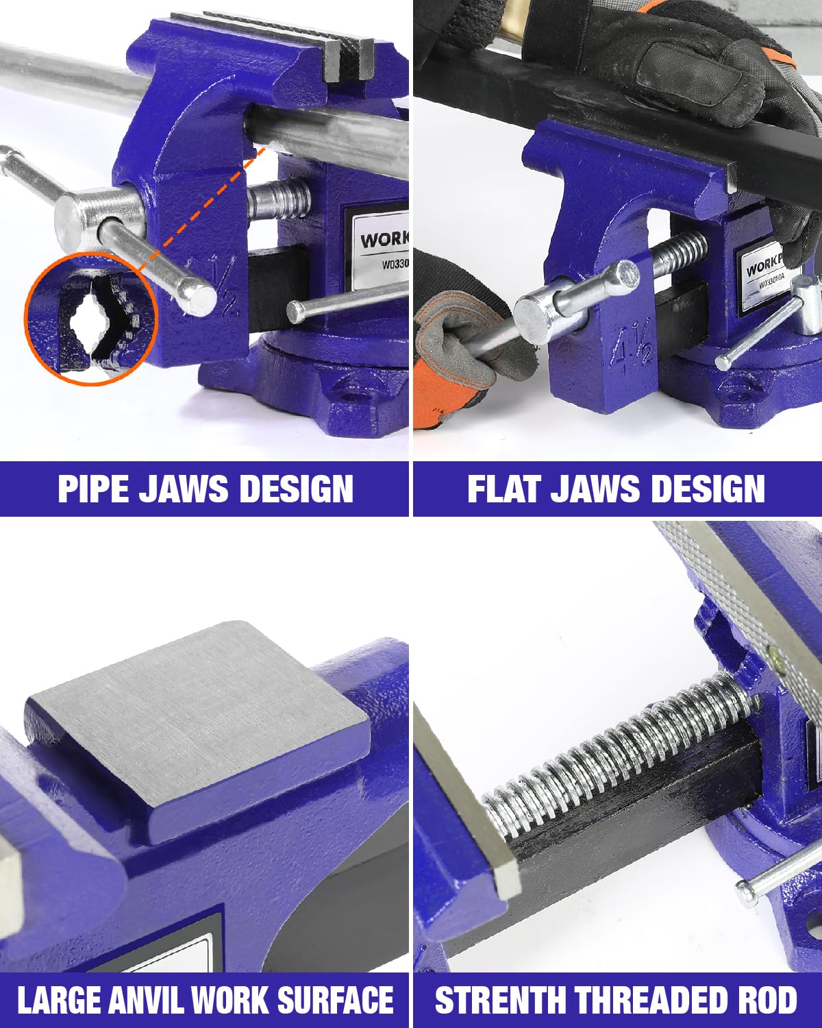 WORKPRO bench vise 2204 lb clamping force handles heavy clamping applications