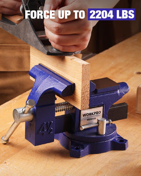 WORKPRO bench vise wide jaws accommodate larger workpieces without slipping