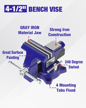 WORKPRO bench vise throat depth helps secure deep-set materials during clamping