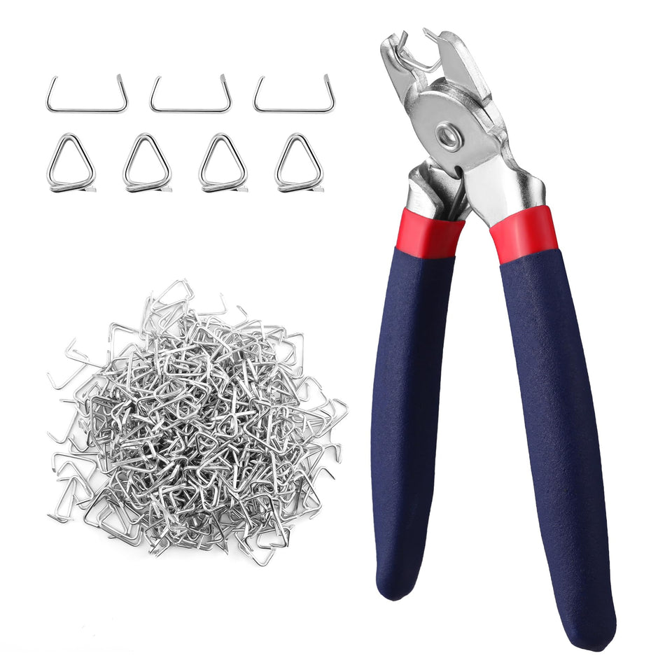 WORKPRO Bent Hog Ring Pliers used in tight upholstery spaces.
