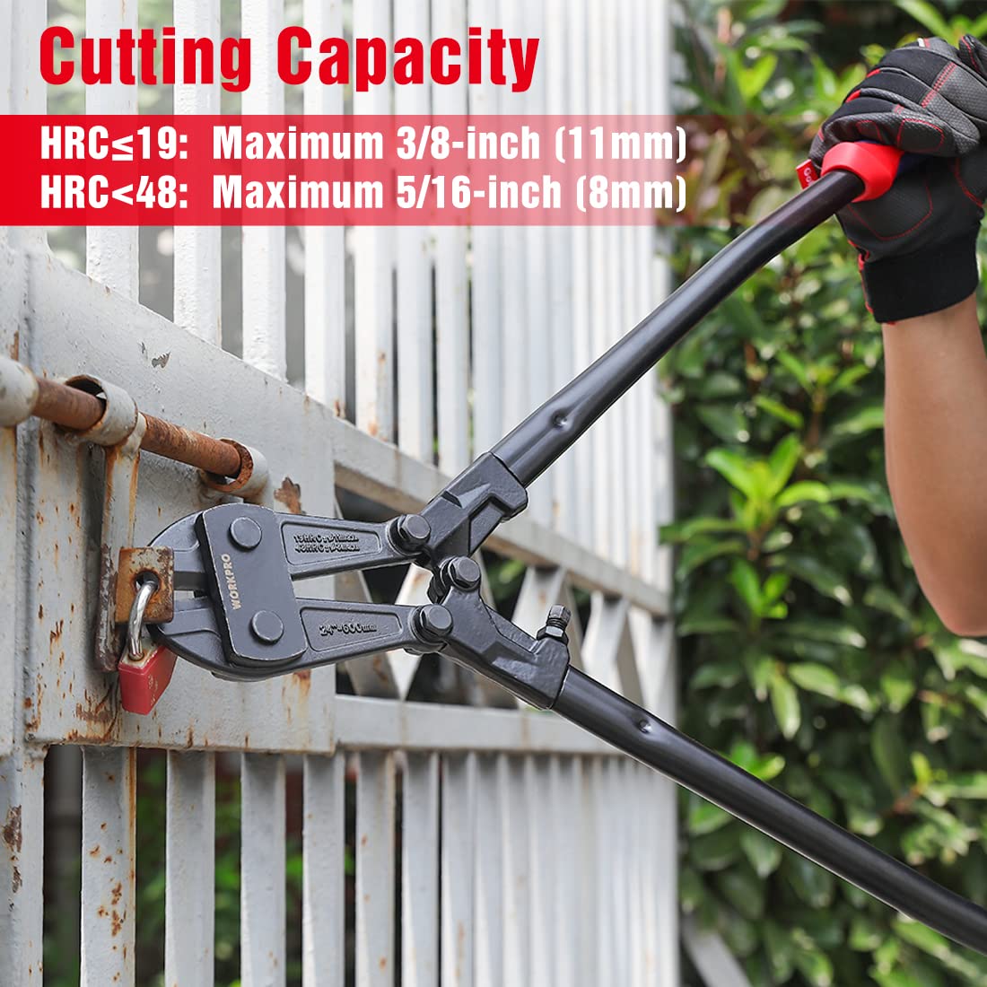 WorkPRO 24-inch bolt cutter handles soft metal with ease.