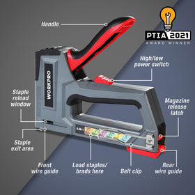 WORKPRO brad nailer with ergonomic handle supports comfort.