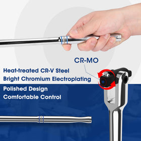 WORKPRO breaker bar features spring-loaded detent to secure sockets.