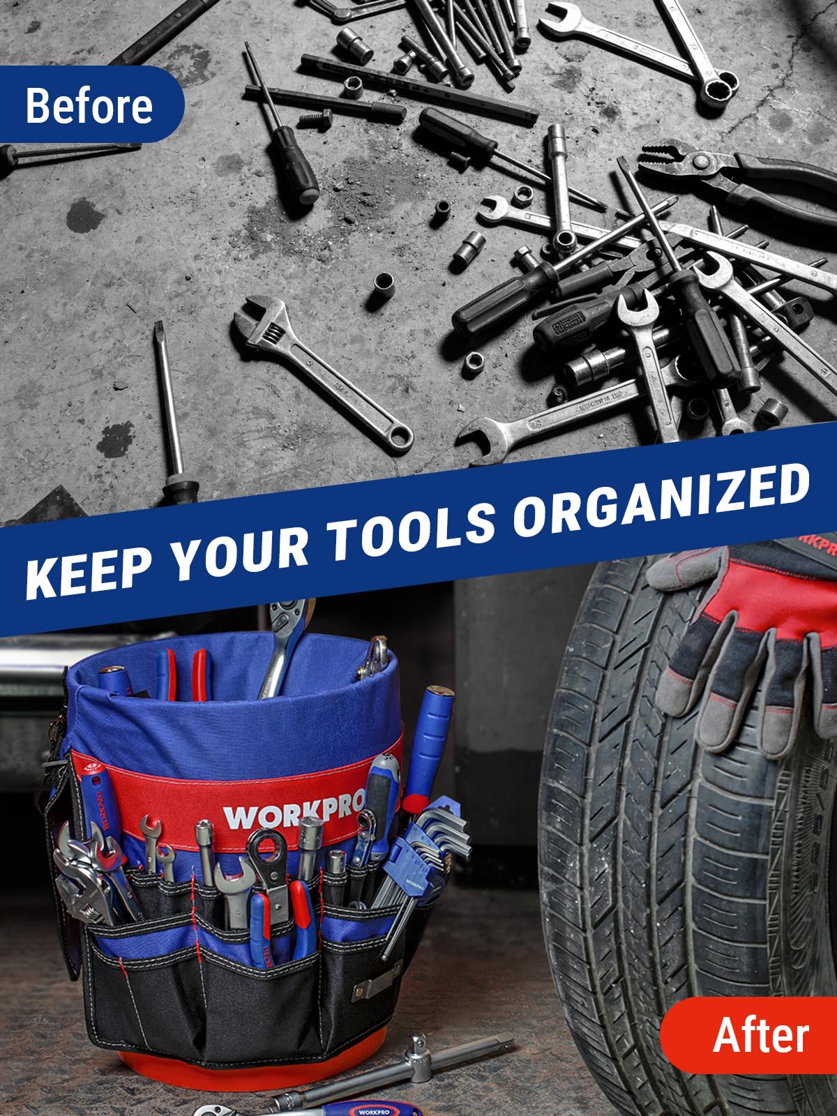 WORKPRO 33lb load capacity supports daily tool and part loads.