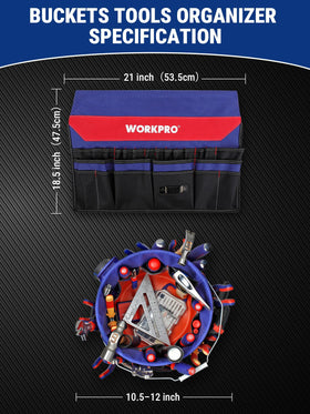 WORKPRO Drill pocket with hook-and-loop strap keeps a drill secure and ready.