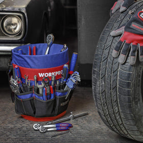 WORKPRO Tool storage organization inside a sturdy bucket for quick access