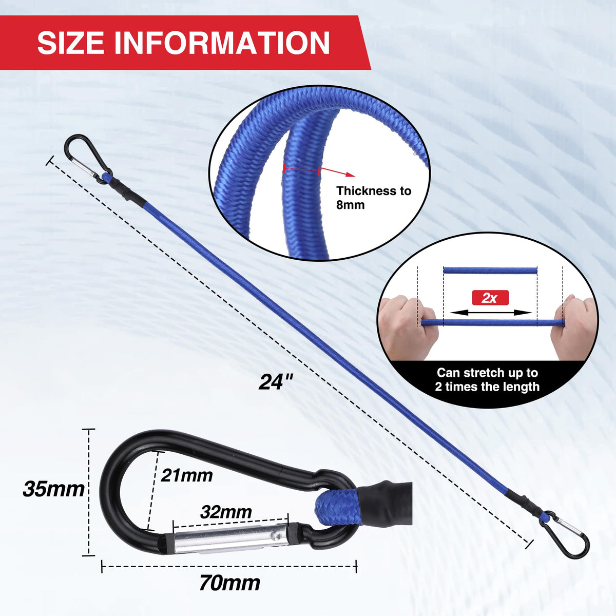 WORKPRO 60in bungee cord with hooks for large loads.
