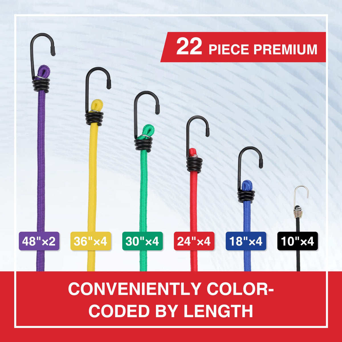 WORKPRO bungee cord 18-inch color-coded bundle ideal for luggage and carts.