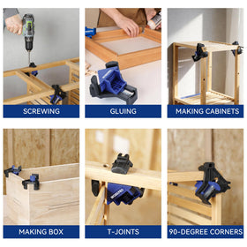 WORKPRO cabinet framing clamp helps accurate assembly of cabinets and shelves.