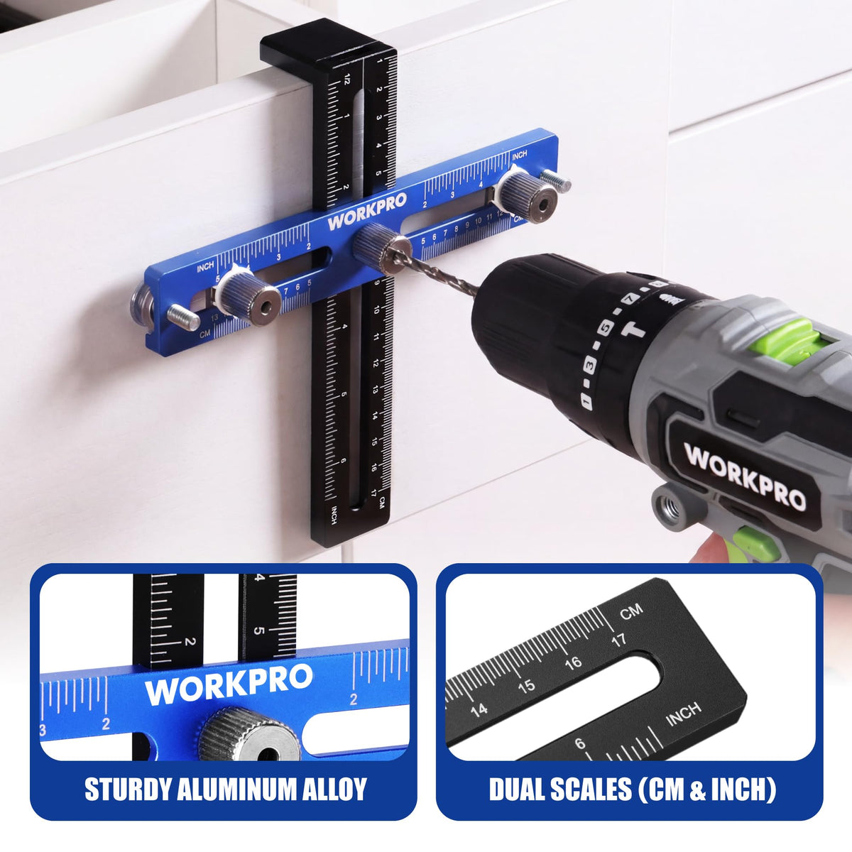 WORKPRO cabinet hardware jig drill guides and pointers ensure dependable alignment