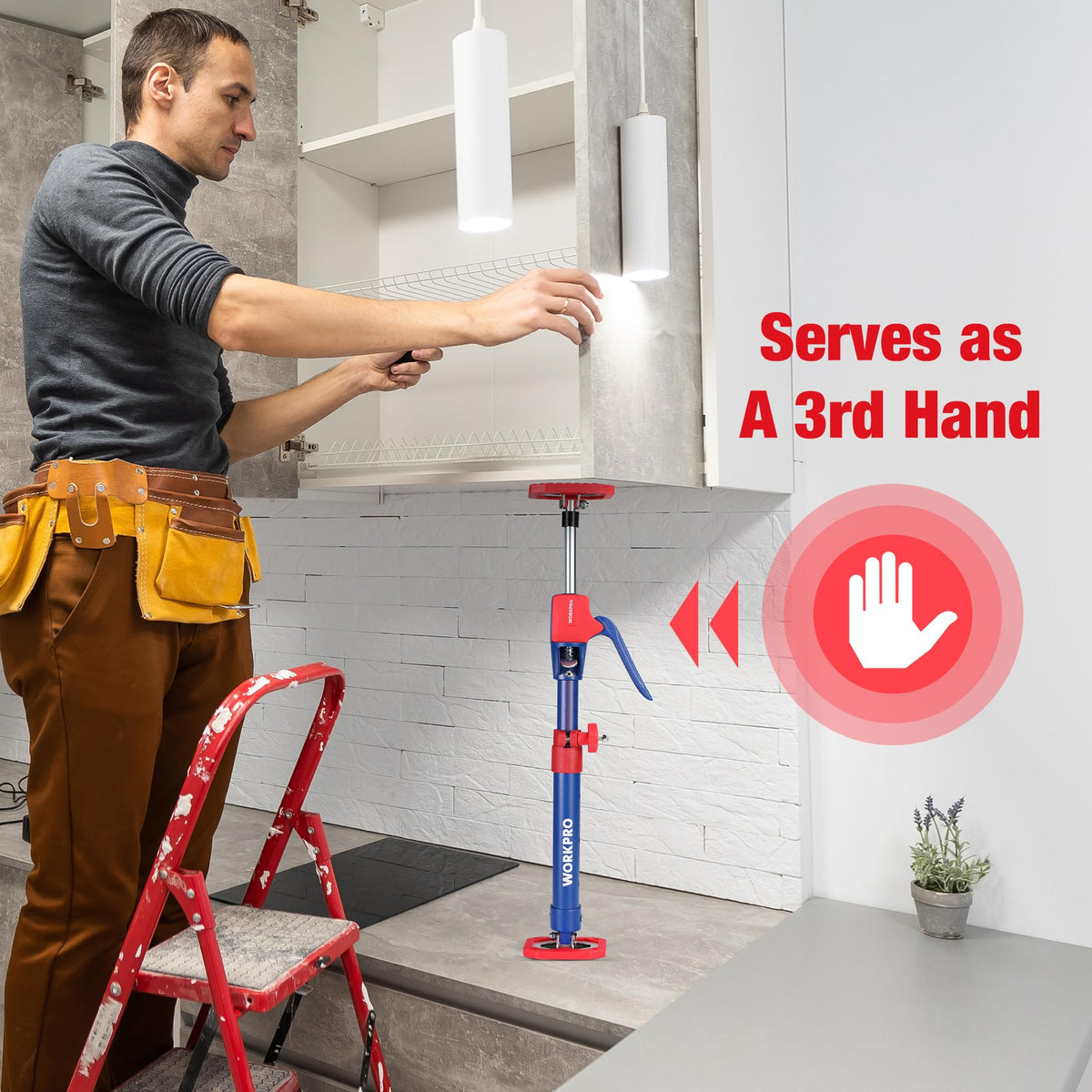 WORKPRO ergonomic handle on the pole aids fine adjustment