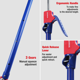 WORKPRO pole tilted at 45 degrees for precise cabinet alignment