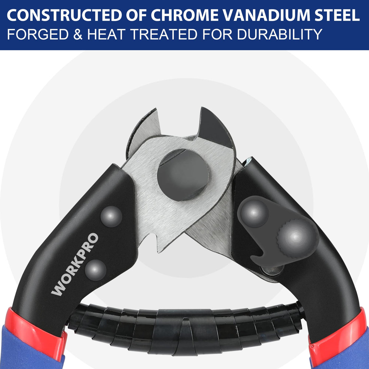 WORKPRO cable cutter cutting action demonstrates clean cuts on cables