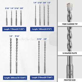 WORKPRO carbide-tipped bits highlighting YG8C hardness for durable masonry drilling