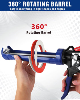 WORKPRO Caulking Gun showing high and low flow switch versatility