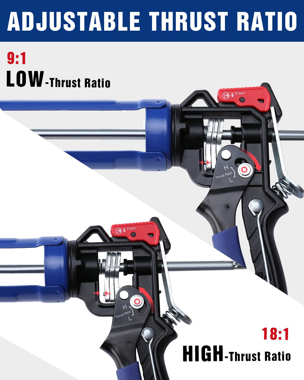 WORKPRO Caulking Gun with rotating barrel reaching tight corners