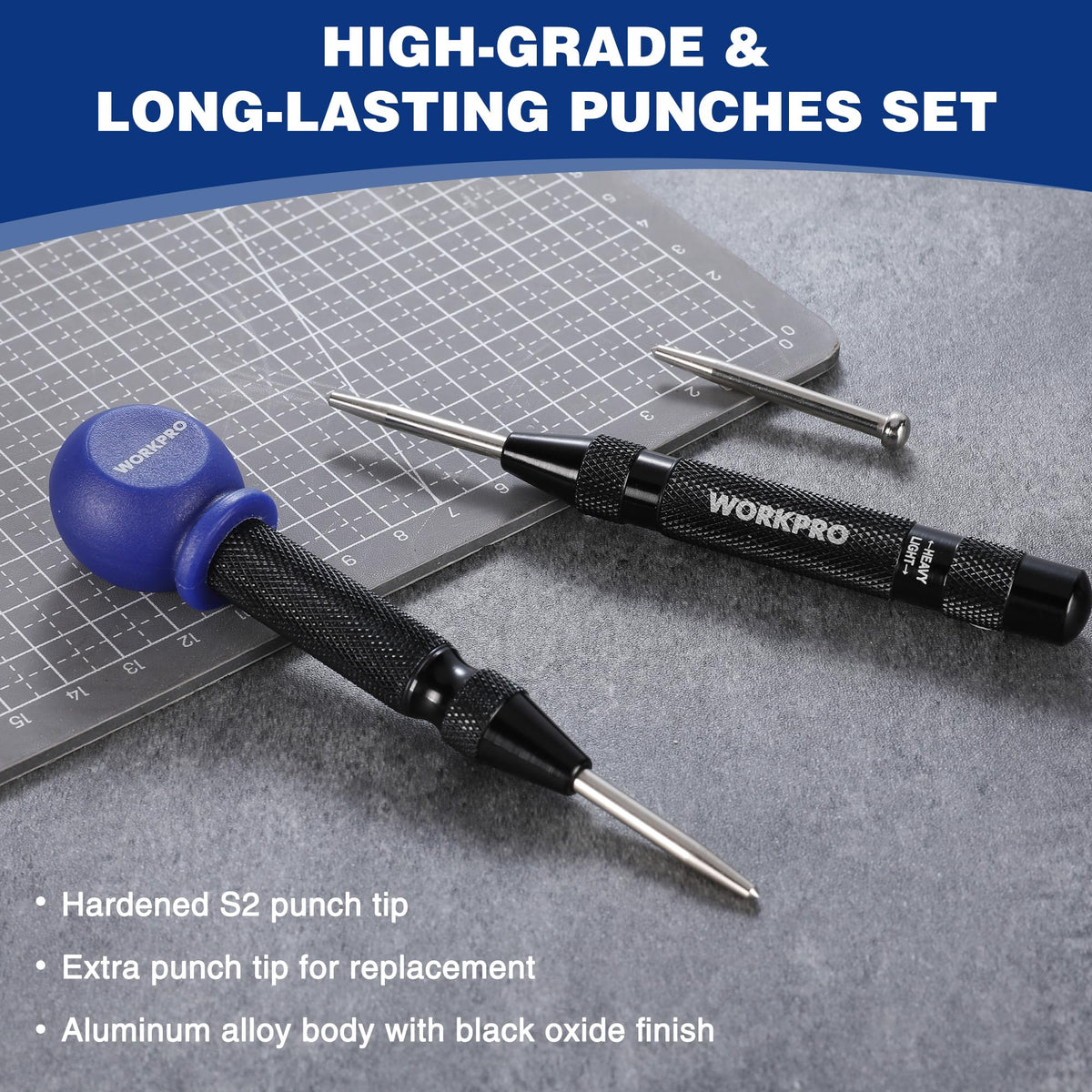 WORKPRO S2 steel tips with electroplating boost durability.