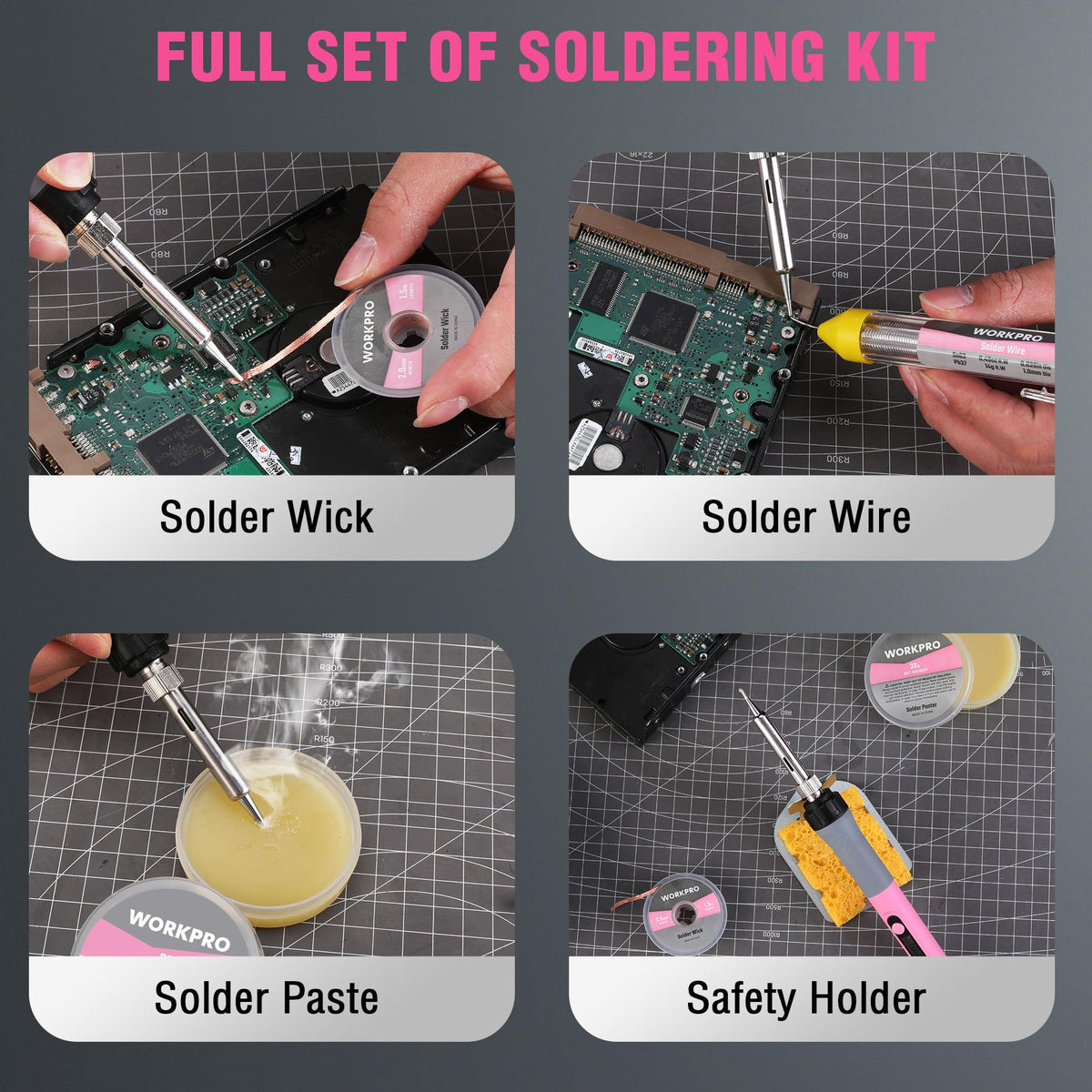WORKPRO 90W ceramic-core heater delivers fast, stable heat for precise soldering.