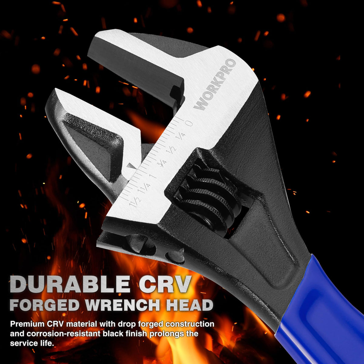 WORKPRO chrome vanadium steel construction emphasizes durability and reliability.