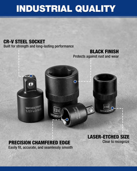 WORKPRO chrome vanadium steel sockets deliver strength and long-lasting durability