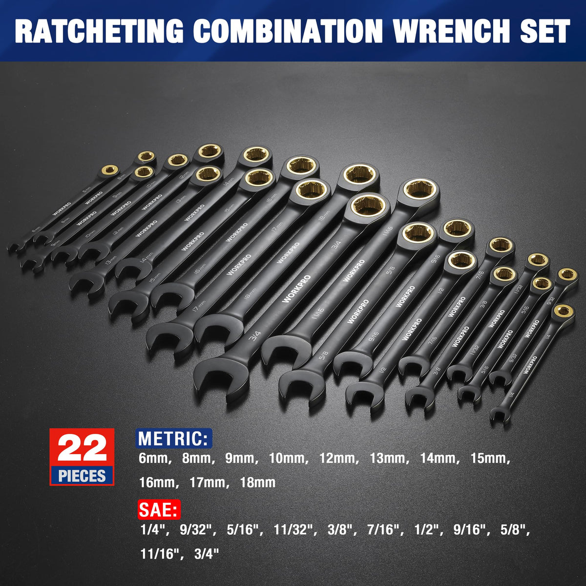 WORKPRO chrome vanadium steel wrenches for durable performance