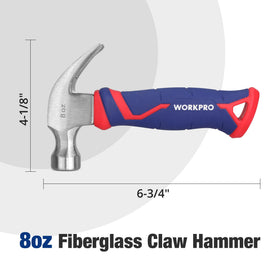WORKPRO claw hammer with fiberglass handle reduces fatigue during extended projects