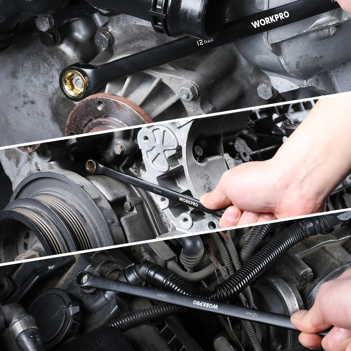 WORKPRO wrench set with clear size marks aids quick selection.