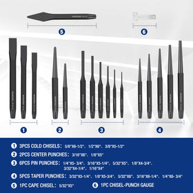 WORKPRO cold chisels with durable cutting edges for metal or wood tasks.
