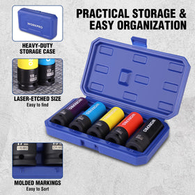 WORKPRO color-coded sleeves aid quick size identification and rim protection