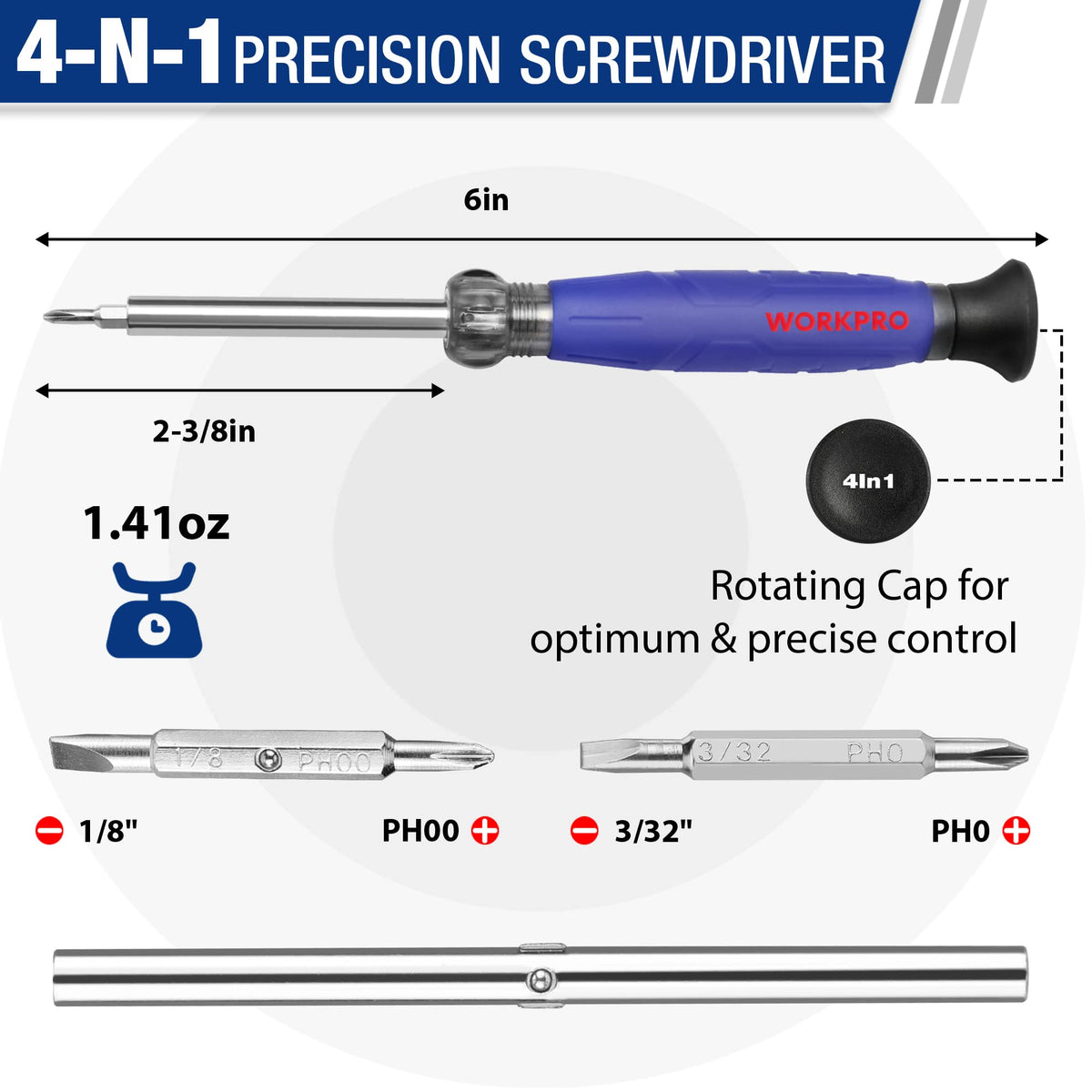 WORKPRO comfort-grip handle provides non-slip control during extended use.