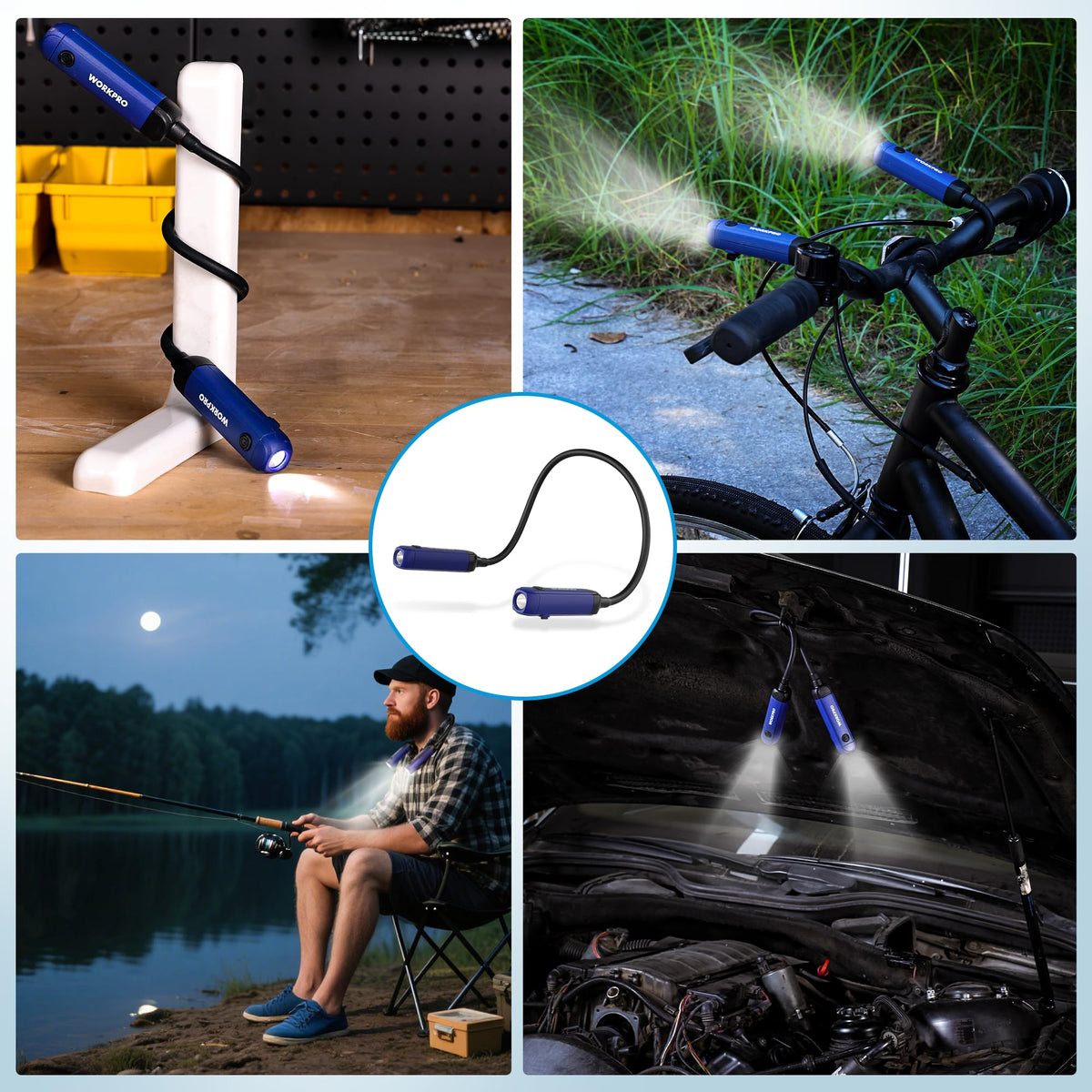 WORKPRO compact neck light fits easily in a backpack for camping.