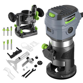 WORKPRO compact router main unit showing precision control for woodworking tasks.