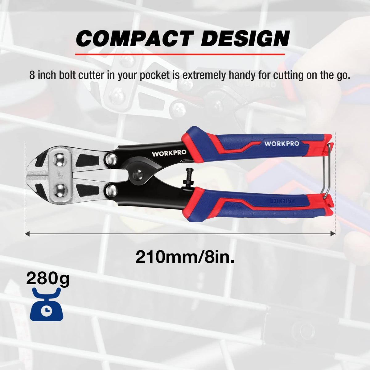 WorkPRO compact 8-inch tool fits in a tool bag for field work