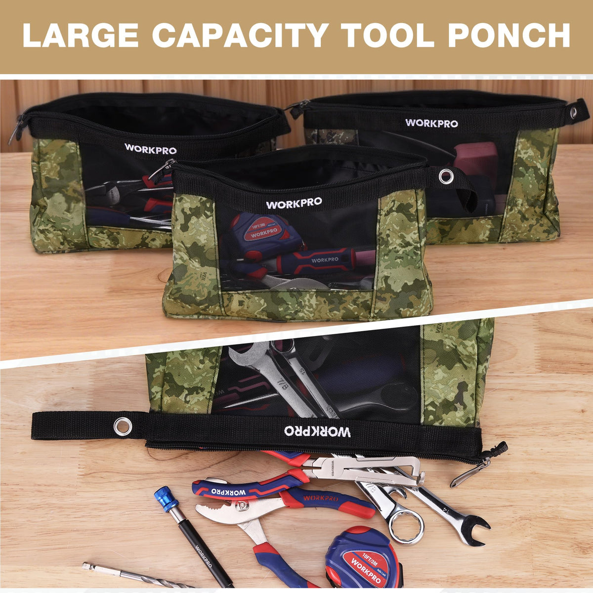 WORKPRO compact zippered tool pouch suitable for field maintenance and travel.